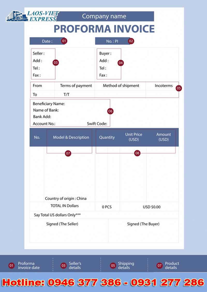 Nội dung proforma invoice